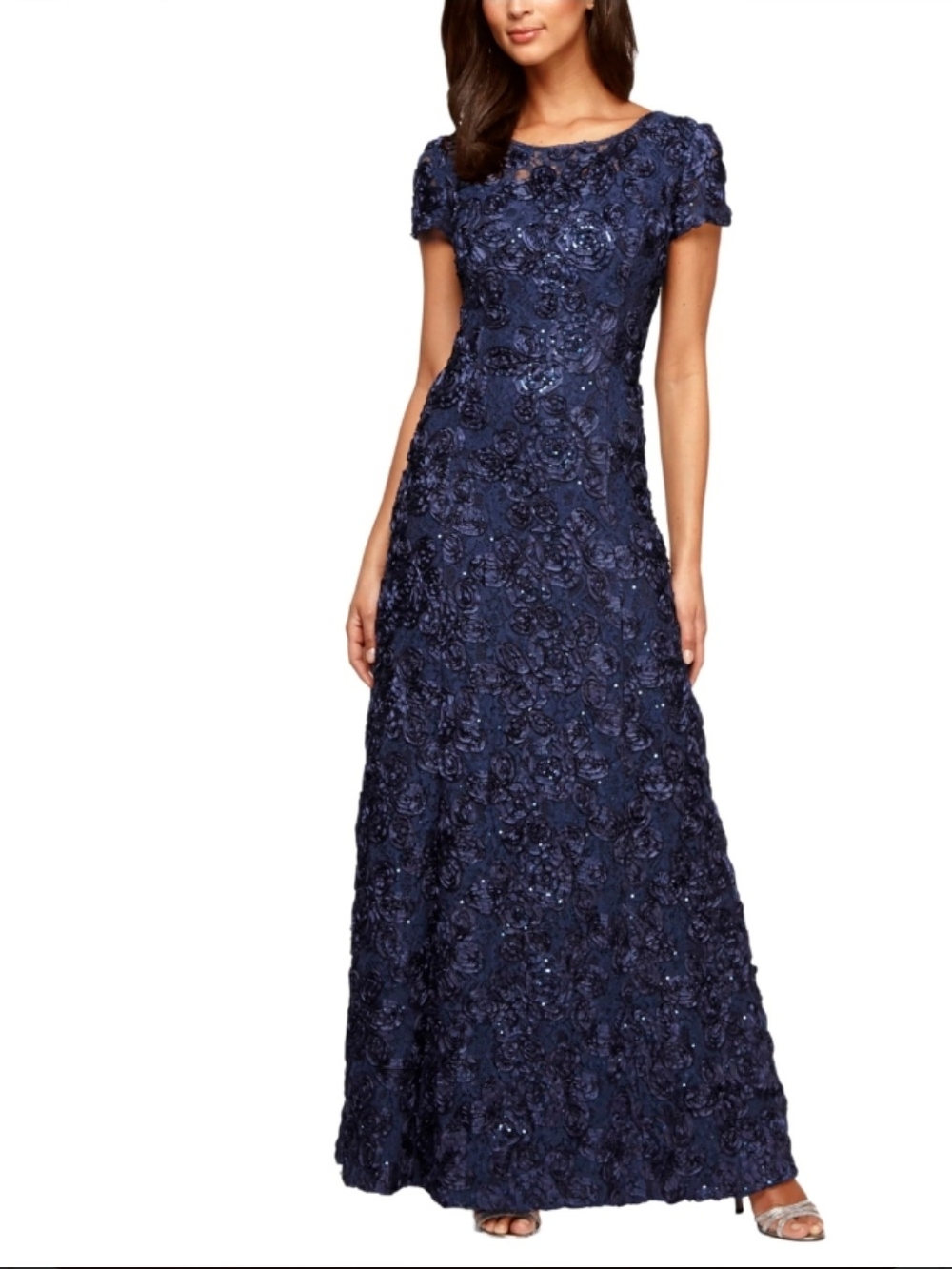 Alex Evenings Long Rosette Mother Of The Bride Dress
